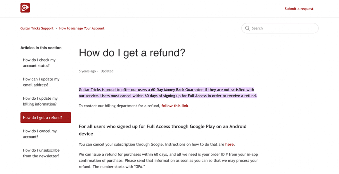 Guitar Tricks Refund